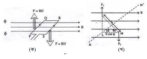 চৌম্বক ক্ষেত্রে তড়িৎবাহী পরিবাহী ও কুলীর উপর বল ও টর্ক